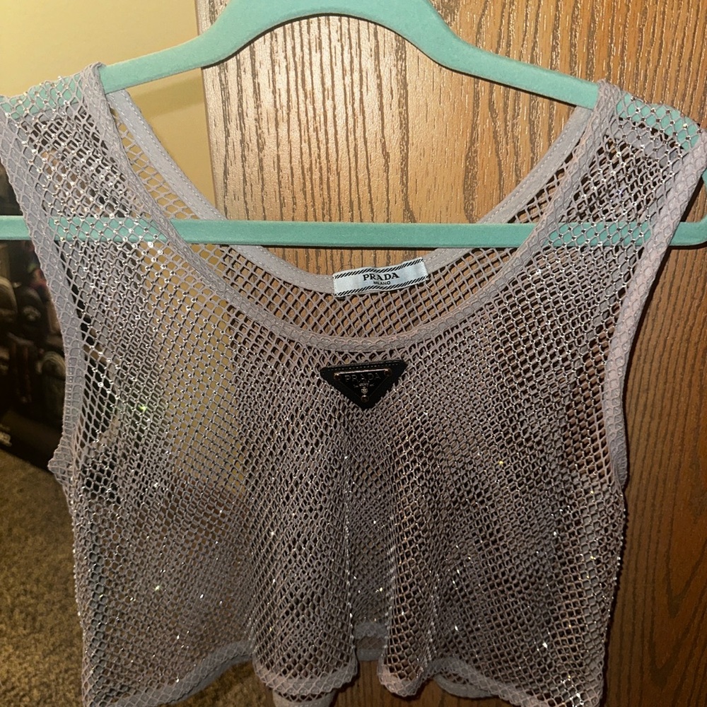 Prada White Sequin Crop Tank Top